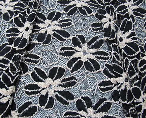 De zwarte/het Wit breide Elastische Kantstof voor Dame Garment Sunflower Pattern CY-DK0008