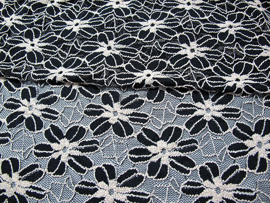 De zwarte/het Wit breide Elastische Kantstof voor Dame Garment Sunflower Pattern CY-DK0008