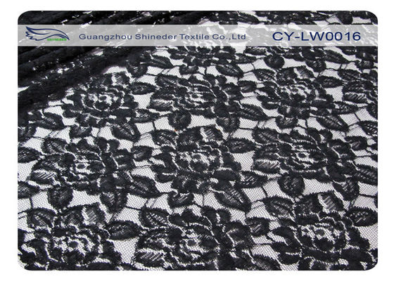 Zwarte Bloem Katoenen Nylon Kantstof, 65% Nylon + 35% Katoen CY-LW0016