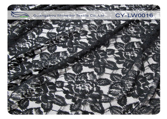 Zwarte Bloem Katoenen Nylon Kantstof, 65% Nylon + 35% Katoen CY-LW0016