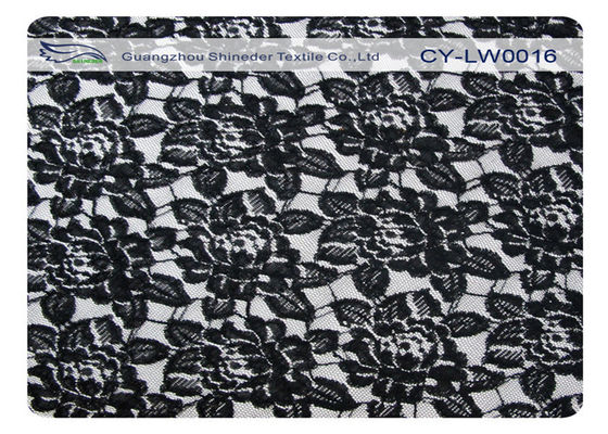 Zwarte Bloem Katoenen Nylon Kantstof, 65% Nylon + 35% Katoen CY-LW0016